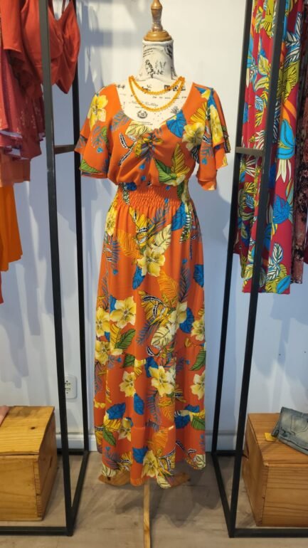Vestido laranja estampado tamanho único
